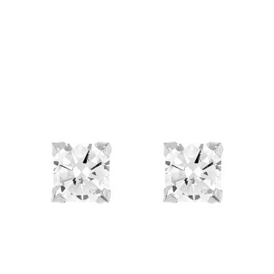 Boucles d'Oreilles Carrées en Or Blanc 375 & Oxydes de Zirconium Blancs - Emanessence