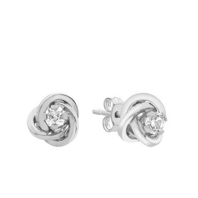 375 White Gold Swirl Stud Earrings & Cubic Zirconia - Emanessence