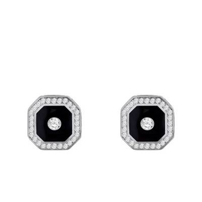 Boucles d'Oreilles Octogonales en Or Blanc 375 & Diamants - Emanessence