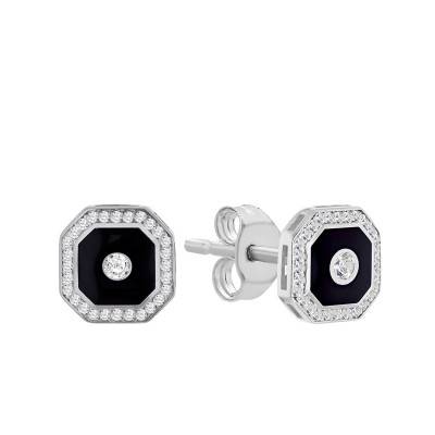 Boucles d'Oreilles Octogonales en Or Blanc 375 & Diamants - Emanessence