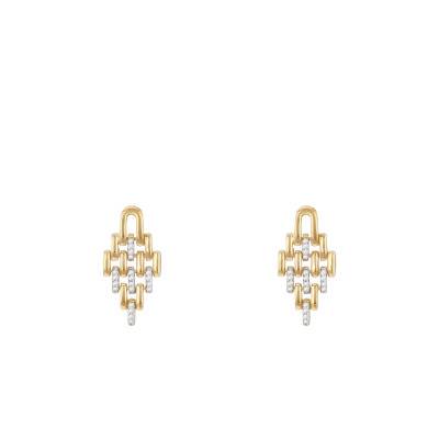 Boucles d'Oreilles Pendantes Ajourées en Argent 925 Plaqué Or Jaune & Diamants de Synthèse 0,18 ct - Emanessence