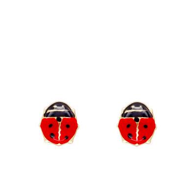 375/1000 Yellow Gold & Enamel Red Ladybug Stud Earrings - Bambins