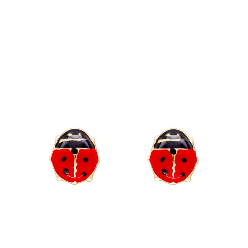 375/1000 Yellow Gold & Enamel Red Ladybug Stud Earrings - Bambins