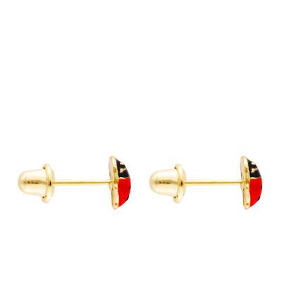 375/1000 Yellow Gold & Enamel Red Ladybug Stud Earrings - Bambins