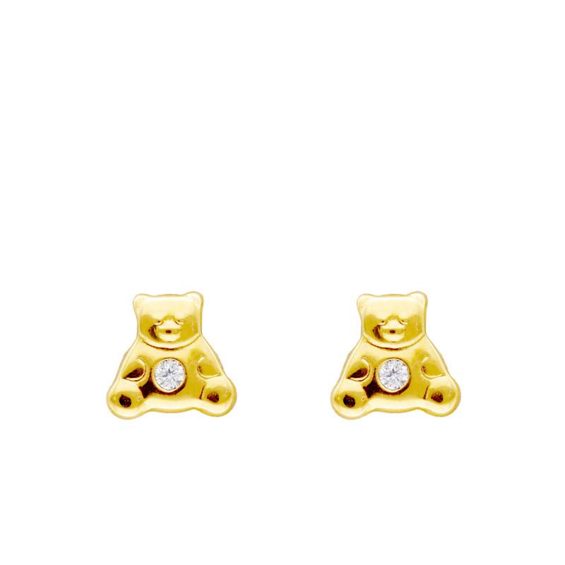 750/1000 Yellow Gold & Cubic Zirconia Teddy Bear Stud Earrings - Bambins