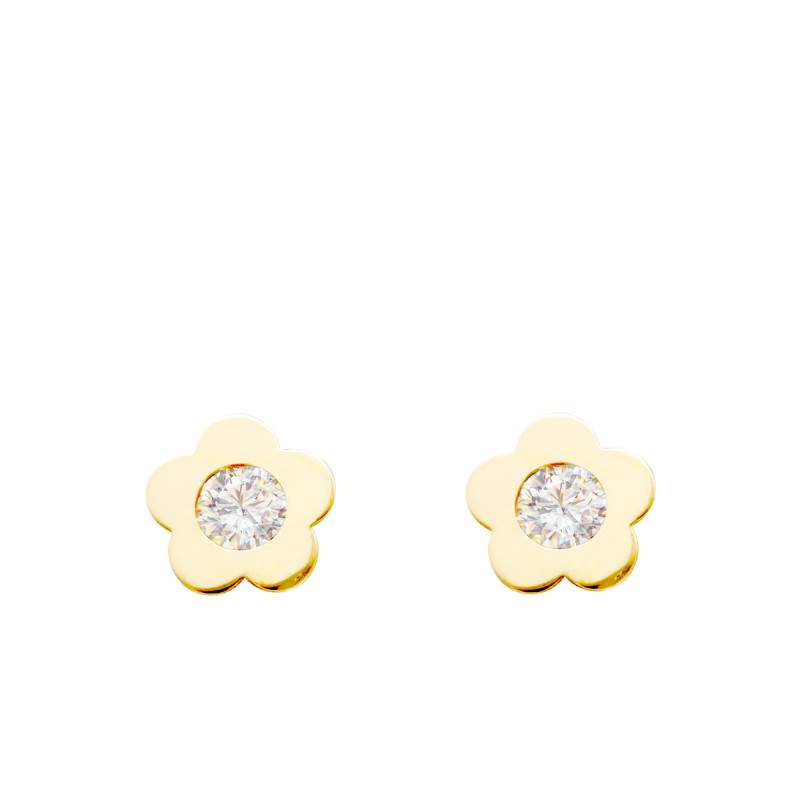 375/1000 Yellow Gold & Cubic Zirconia Flower Stud Earrings - Bambins