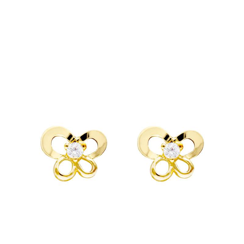 Boucles d'Oreilles Papillons en Or Jaune 375 & Oxyde de Zirconium - Bambins