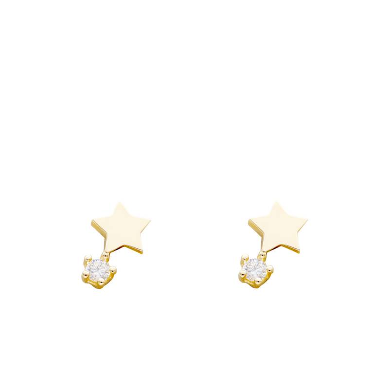 375/1000 Yellow Gold & Cubic Zirconia Star Stud Earrings - Bambins