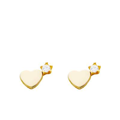 375/1000 Yellow Gold & Cubic Zirconia Heart Stud Earrings - Bambins