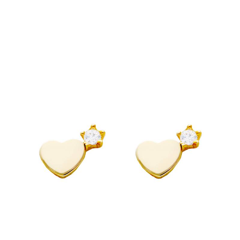 375/1000 Yellow Gold & Cubic Zirconia Heart Stud Earrings - Bambins