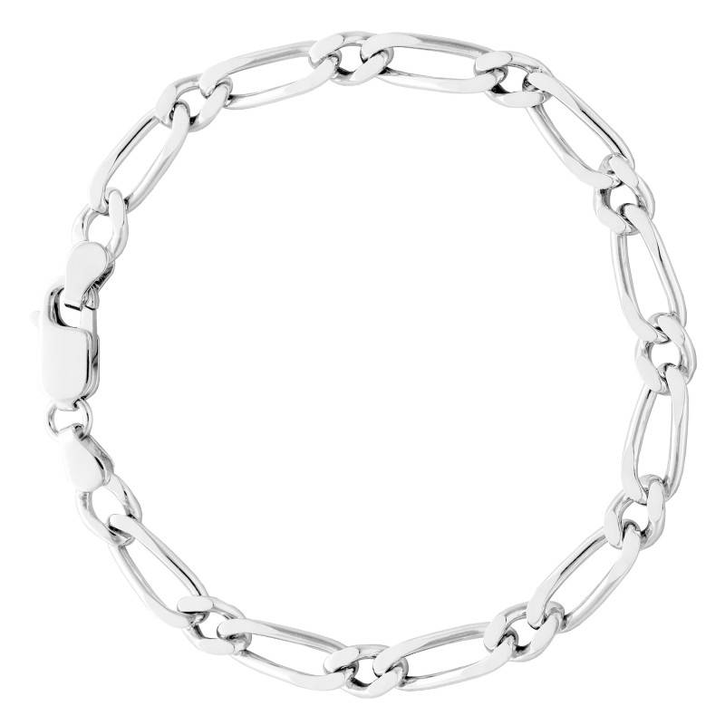 925 Silver Alternating Simple Oval Link Chain Bracelet, Length 19 cm, Width 5 mm - Manillon