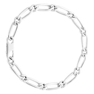 925 Silver Simple Alternating Oval Link Chain Bracelet, Length 21 cm - Manillon
