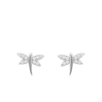 Silver & Cubic Zirconia Libellule Stud Earrings - Emanessence