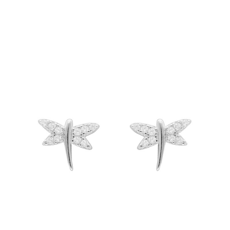 Silver & Cubic Zirconia Libellule Stud Earrings - Emanessence