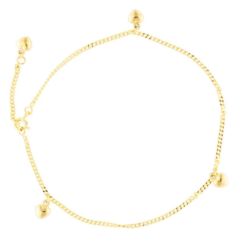 375 Yellow Gold Heart Anklet, Length 25 cm - Manillon