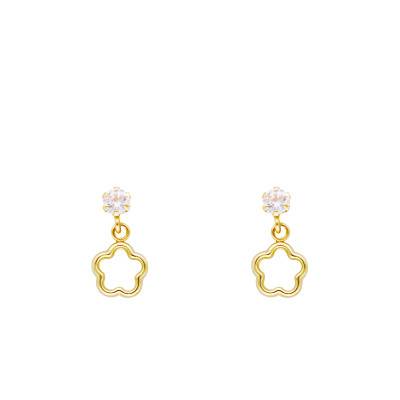 Boucles d'Oreilles Pendantes Fleurs en Or Jaune 375 & Oxyde de Zirconium - Bambins