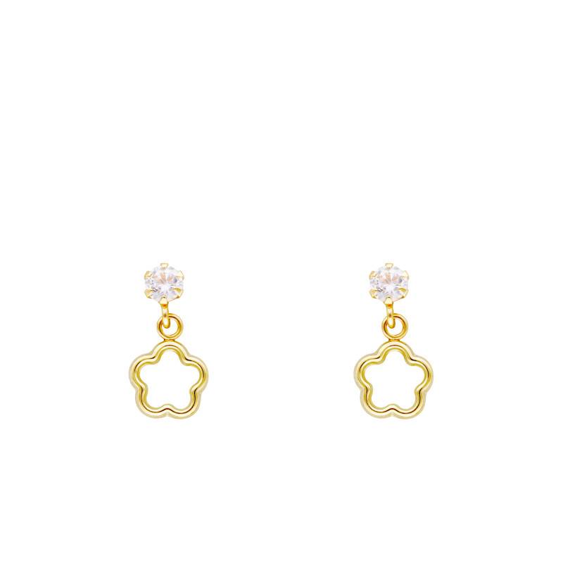 375/1000 Yellow Gold & Cubic Zirconia Flower Drop Earrings - Bambins