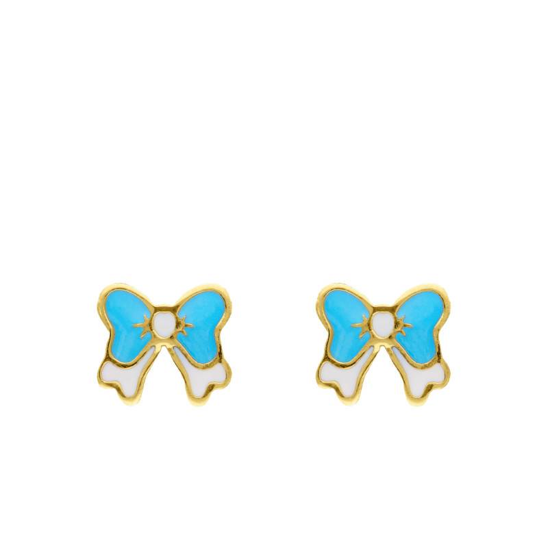 Boucles d'Oreilles en Or Jaune 375 & Email et Turquoise - Bambins