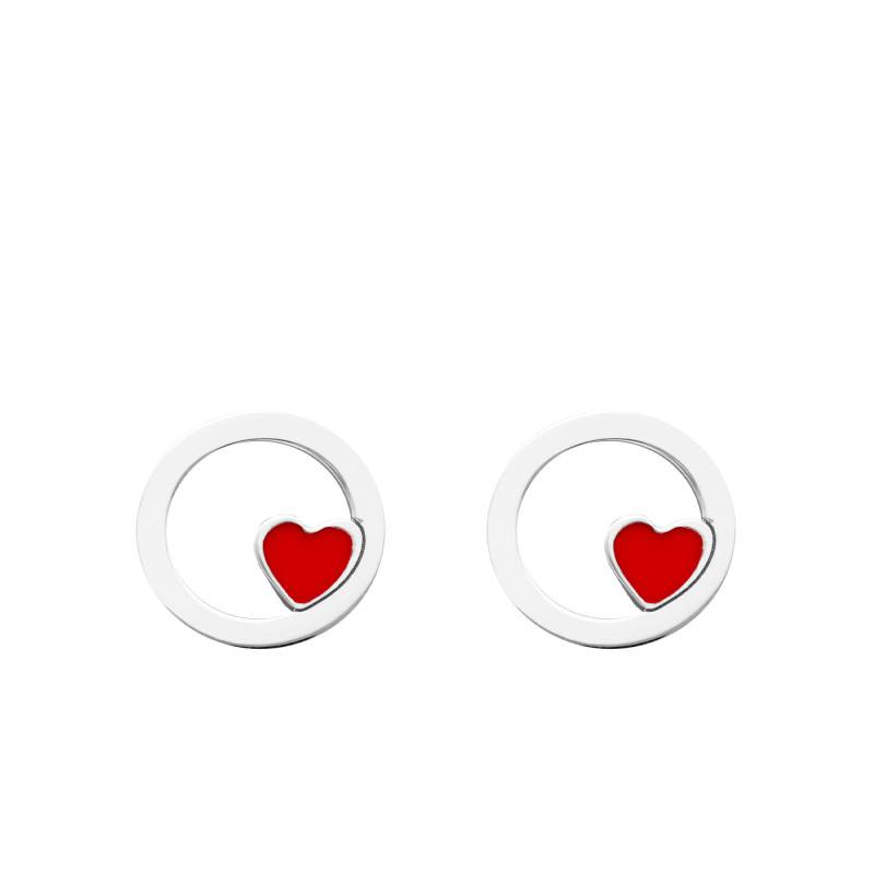 925/1000 Silver & Red Enamel Round Heart Stud Earrings - Bambins