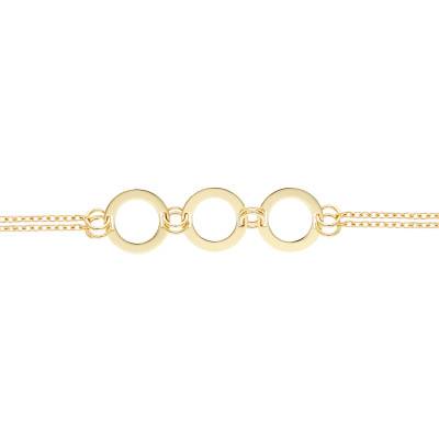 Bracelet Chaîne Motif Triple Cercle en Or Jaune 375, Longueur 19 cm - Emanessence