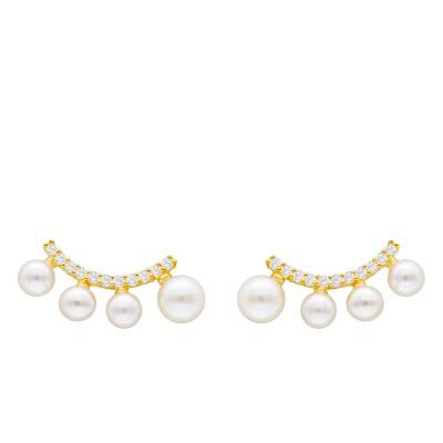 Boucles d'Oreilles en Or 375 & Oxyde de Zirconium et Perles d'Eau Douce - Emanessence