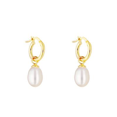 Yellow Gold 375 & Freshwater Cultured Pearl Hoop Earrings - Emanessence