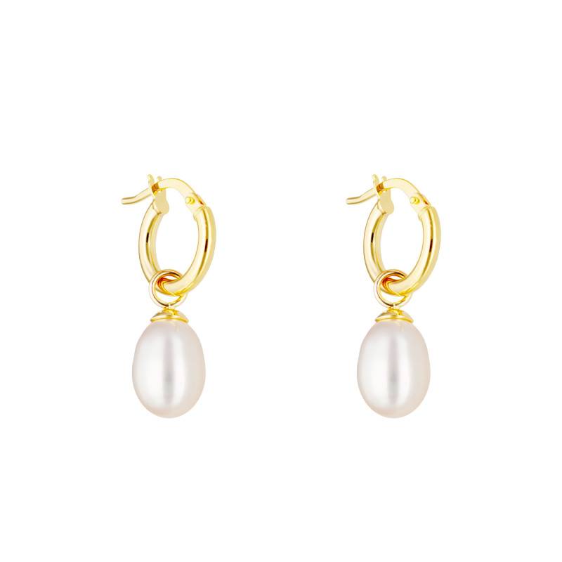 Yellow Gold 375 & Freshwater Cultured Pearl Hoop Earrings - Emanessence