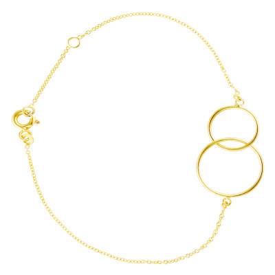 375/1000 Yellow Gold Interlocking Double Ring Bracelet, 18 cm Length - Emanessence