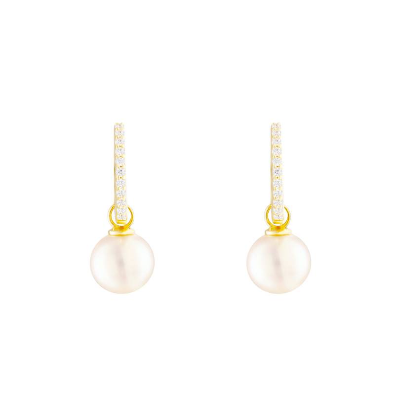 375 Yellow Gold, Cubic Zirconia & Freshwater Pearl Hoop Earrings - Emanessence