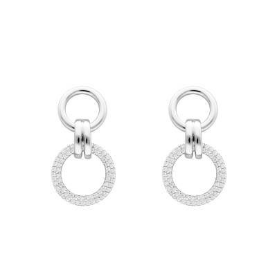 Silver & Cubic Zirconia Double Ring Drop Earrings - Emanessence