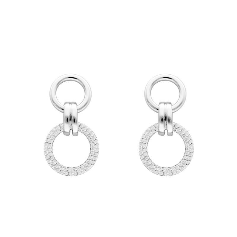 Silver & Cubic Zirconia Double Ring Drop Earrings - Emanessence