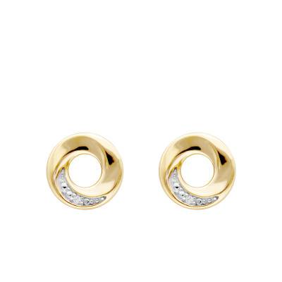 375 Yellow Gold & 0.01 ct Diamond Circle Stud Earrings - Emanessence