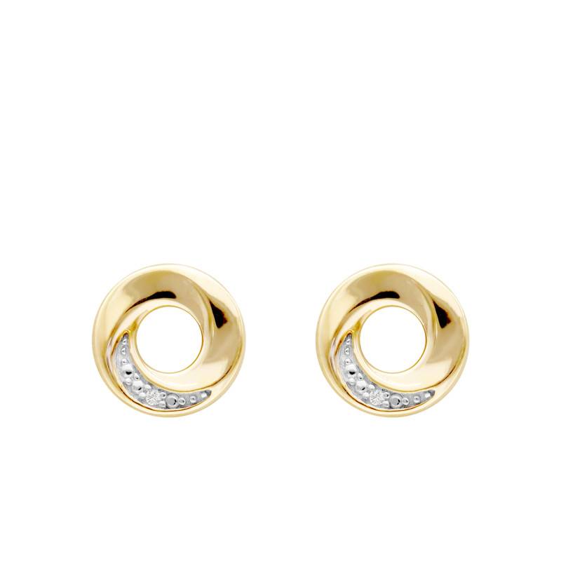 375 Yellow Gold & 0.01 ct Diamond Circle Stud Earrings - Emanessence