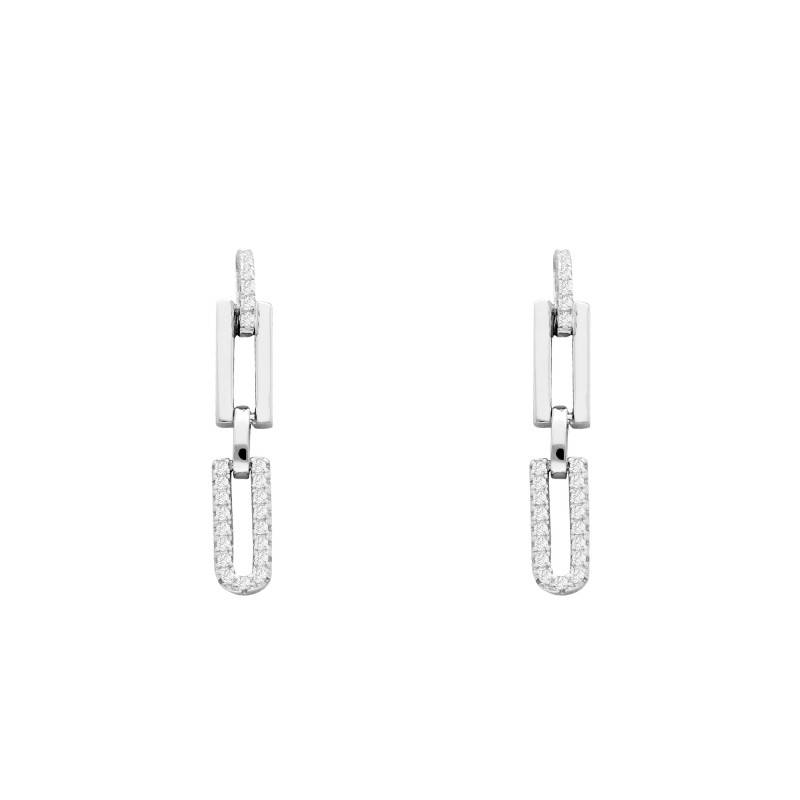 Silver & Cubic Zirconia Link Drop Earrings - Emanessence