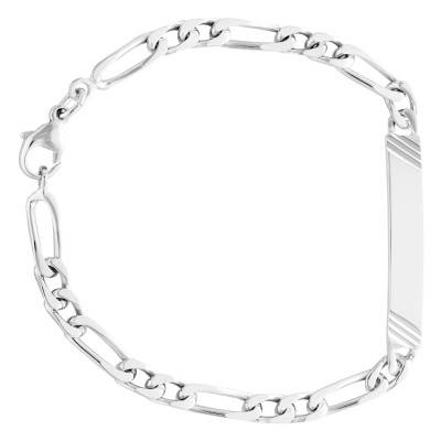 925 Silver Double Alternating Oval Link Chain ID Bracelet, 18 cm - Manillon