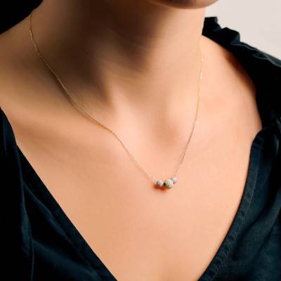 375 Two-Tone Gold & Textured Pearl Necklace, Length 45 cm - Emanessence