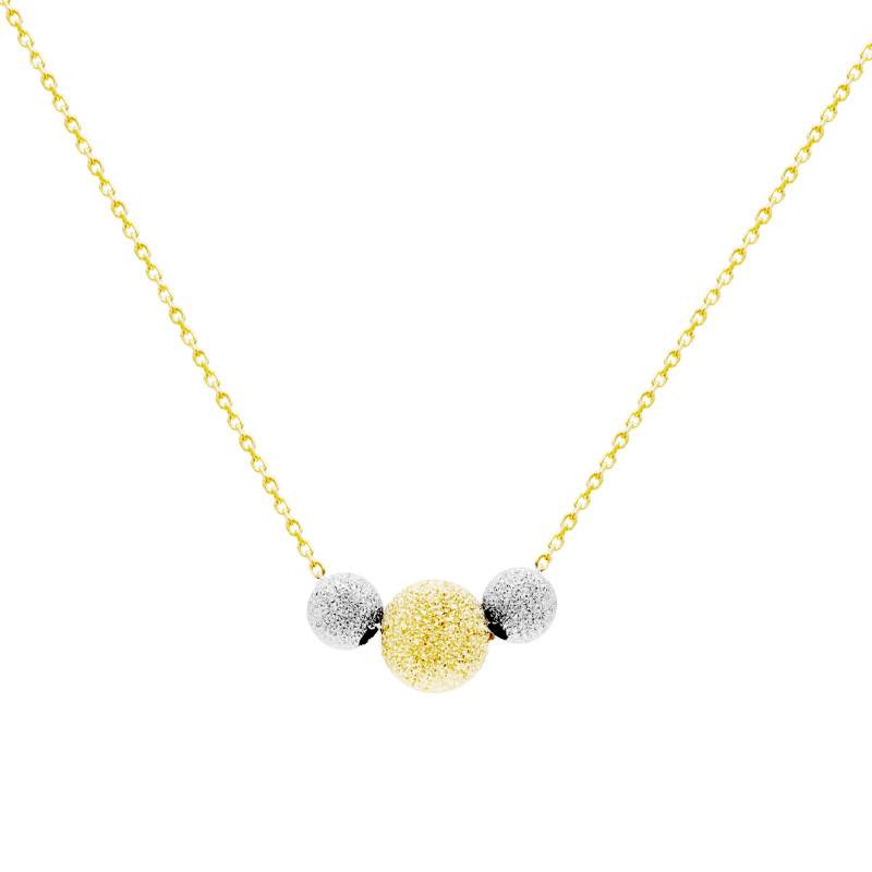 Collier en Or Bicolore 375 & Perles Texturées, Longueur 45 cm - Emanessence