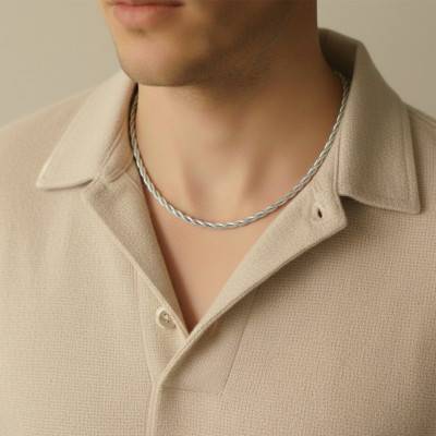 375/1000 White Gold Twisted Chain, 43 cm - Emanessence