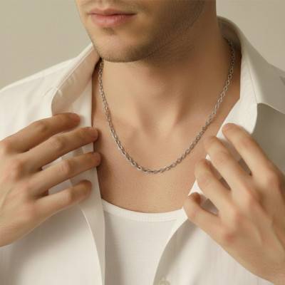 Chaîne Maille Jaseron Éléments en Argent 925, Longueur 65 cm, Largeur 2,20 mm - Emanessence