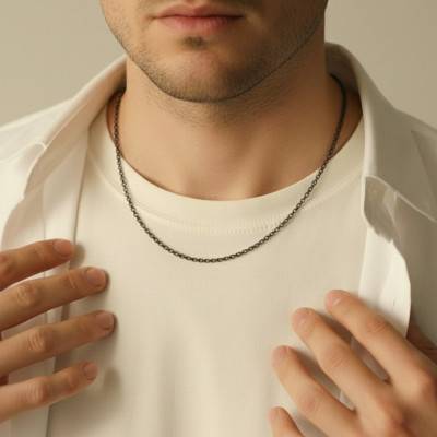 Chaîne Maille Jaseron en Argent Rhodié, Longueur 45 cm - Emanessence