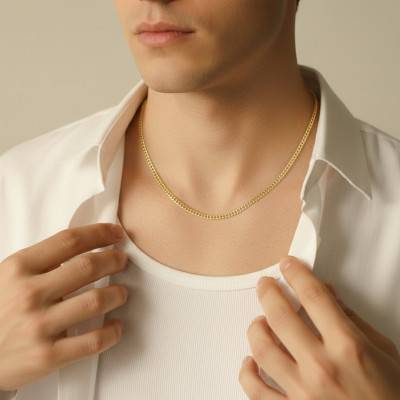 375 Yellow Gold Triple Link Chain, Length 40 cm, Width 2.50 mm - Emanessence