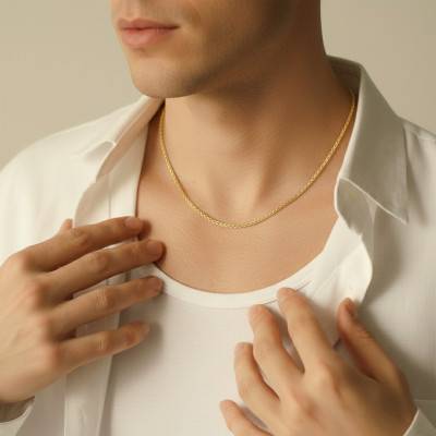 Chaîne Maille Spiga 25 en Or Jaune 375, Longueur 41 cm, Largeur 0,70 mm - Emanessence