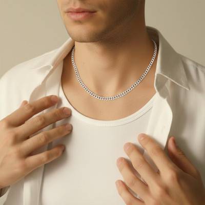 Chaîne Maille Gourmette en Platine, Longueur de 40 cm à 55 cm, Largeur 1,80 mm - Emanessence