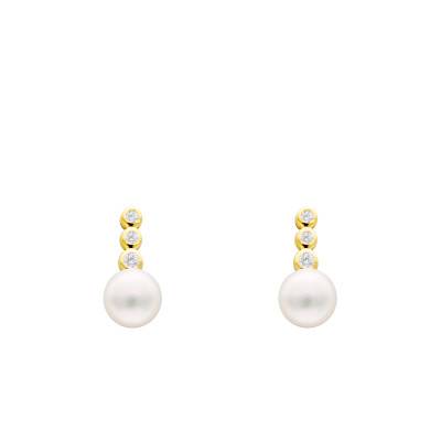 Boucles d'Oreilles Pendantes en Or Jaune 375, Oxydes de Zirconium & Perles d'Eau Douce - Emanessence
