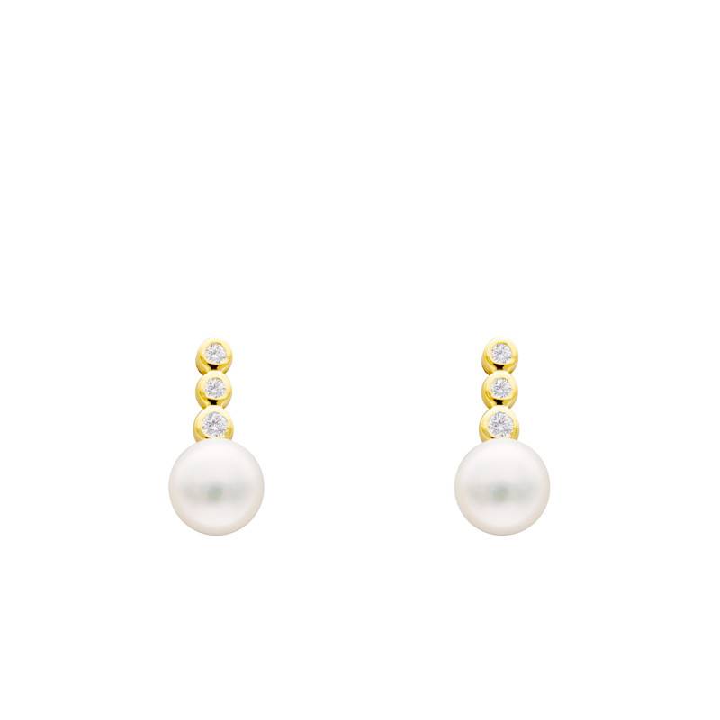 375 Yellow Gold, Cubic Zirconia & Freshwater Pearl Drop Earrings - Emanessence