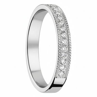 750 White Gold & 0.255 ct Diamond Textured Standard Wedding Ring, Width 3 mm - Fair'Belle