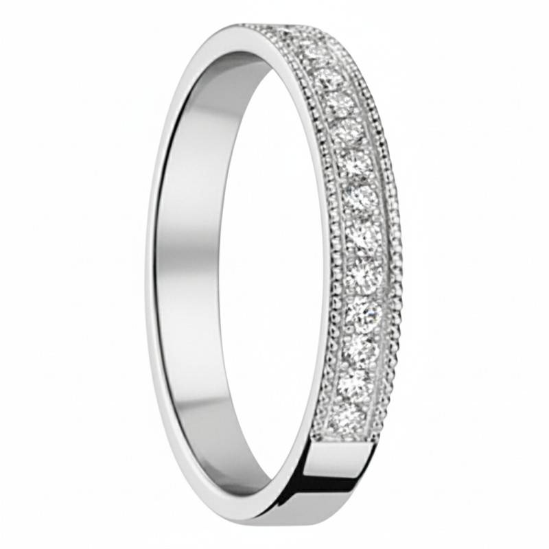 Alliance Texturée en Or Blanc 750 & Diamants 0,255 ct, Largeur 3 mm - Fair'Belle