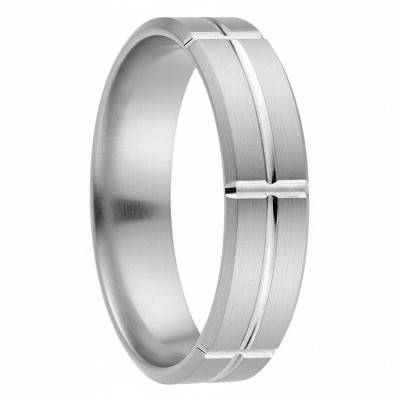 950/1000 Platinum Grooved Ribbon Comfort Wedding Ring, Width 5 mm - Fair'Belle
