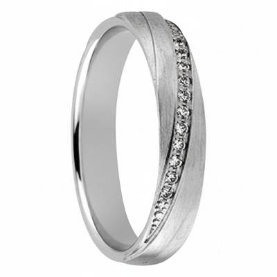 Alliance en Or Blanc 750 & Diamants 0,055 ct, Largeur 4 mm - Gaïa