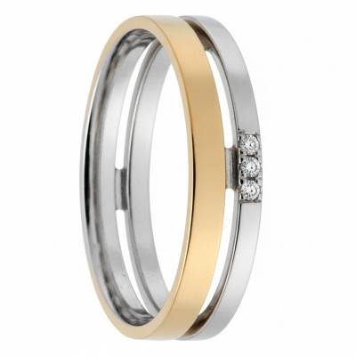 Alliance Ruban Standard Double-Anneaux en 2 Ors 750 & Diamants 0,024 ct, Largeur 4,5 mm - Gaïa